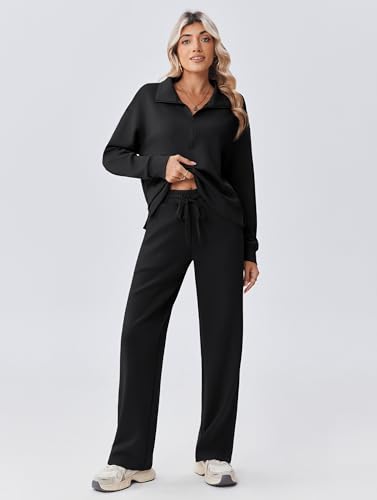 Image of PINSPARK 2 Piece Sets for Women 1 /2 Zip Sweatsuit Loose Fit Sweatshirt Straight Leg Pants 2026 Matching Outfit Fall Tracksuit