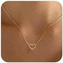 BAYLAY Gold Heart Necklace for Women Girls, 18K Gold/Silver Plated Cute Heart Pendant Charm Necklace Dainty Gold Heart Necklace Gold Jewelry Christmas Gifts for Women Teen