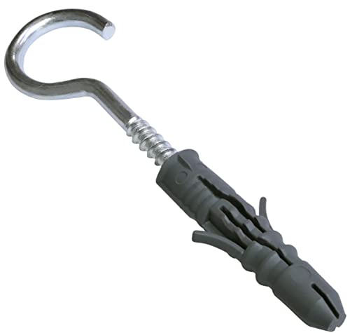 AERZETIX - C57509 – Set of 50 universal dowels Ø8 x 40 mm in plastic + 50 suspension hooks/eye bolts for screws Ø5 x 42 mm in steel – for concrete solid brick block cement masonry