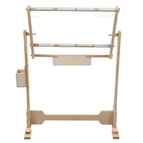 Image of Adjustable Wooden Tapestry Floor Stand with Tabletop Frame 5-Position Height Cross Stitch Embroidery Holder 100cm Pine Craft Frame