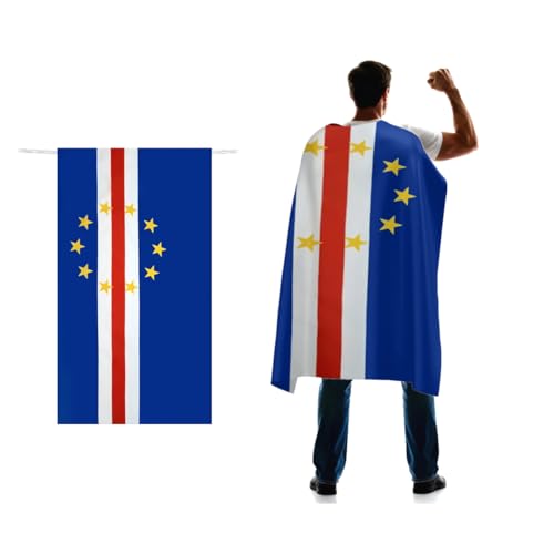 Cape-Verde Flag Cape 3x5 FT for Independence Day Holiday Costumes Celebrati 150D Premium Polyester Patriotic Flags Costume Cloak.