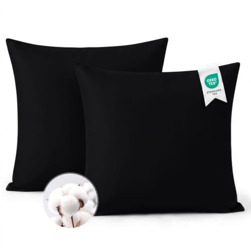 Aisbo Kissenbezug 80x80 Baumwolle 2er Set - weiche Kopfkissenbezug 80 x 80 Schwarz mit Reißverschluss, 80x80cm Pillow Cover Pillowcase – Ansicht 1