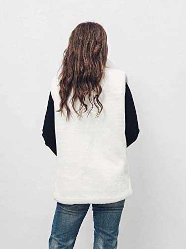 Aukmla Women's Faux Fur Vest Sleeveless Coat Jacket Winter Warm Short Waistcoat Outwear With Pocket For Spring Autumn And Winter (Small, White) #TOP2