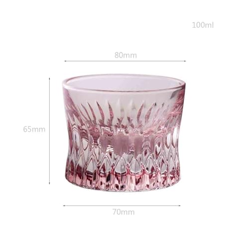 Vaso de whisky rosa de vidrio tallado con base pesada 3