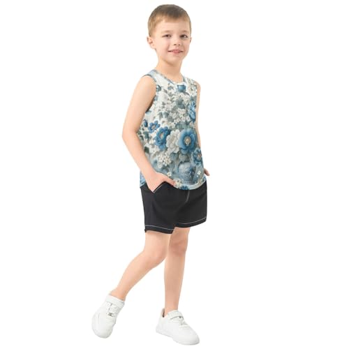 susiyo Blue White Flowers in Vase Boys Sleeveless Tank Top Girls Athletic T Shirt4