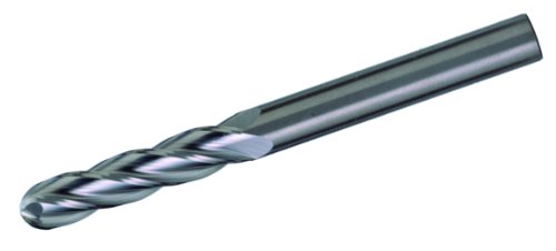 Image of Bassett MSE-4B Series Solid Carbide General Purpose End Mill, Uncoated (Bright) Finish, 4 Flute, 30 Degrees Helix, Ball End, 0.5 inch Cutting Length, 5 /16 inch Cutting Diameter, 2 inch Length (Pack of 1)
