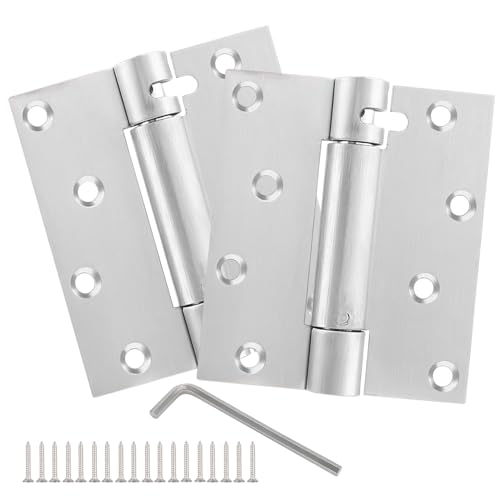 Tellfeel 4" Self-Close Door Hinges, Stainless Steel Heavy Duty Spring Hinges, 5" Stainless Steel Mortise and Tenon Spring Hinges with Mounting Screwdriver Hardware (2-Pack)