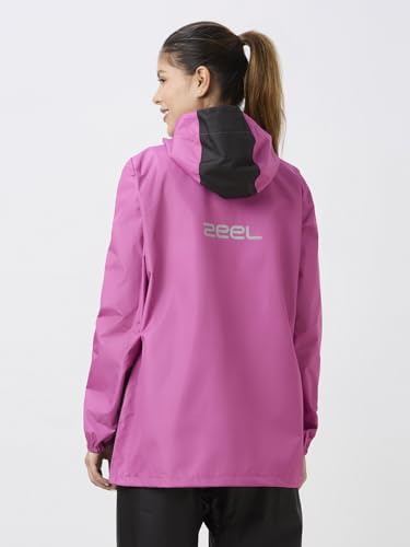 Image of ZEEL Rain Coat for Women Waterproof with Adjustable Hood, Rainwear Suit with Backpack Friendly Pleate, Front Zip with Snap Button Flap, Pants for Ladies (ELS508, Pink, L)