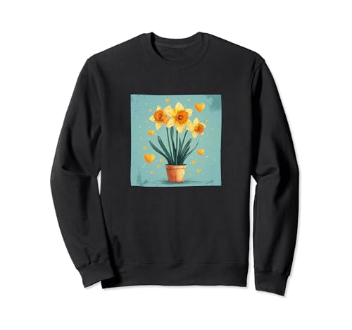 Daffodil Plant In Pot Cottagecore Hearts Graphic Sweatshirt
