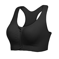 Lemef Sport BH Damen mit Reißverschluss Vorne Ohne Bügel Sports Bra Fitness Yoga Schwarz L
