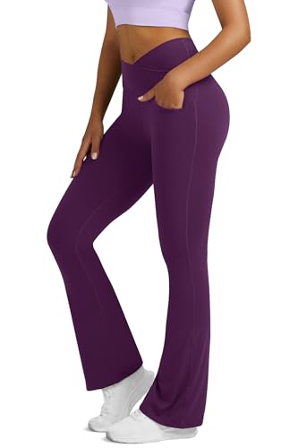 Image of Flare Leggings for Women Yoga Pants with Pockets High Waisted Crossover Flare Yoga Pants Bootcut Yoga Leggings