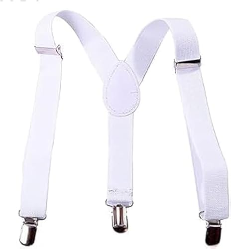 Cldaisy White Suspenders Braces,Adjustable Clip on Y-Back Elastic Suspenders with Metal Clips for Boys Girls Child Accessories