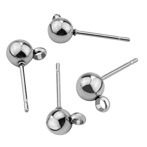 Tongcloud 100Pcs Hypoallergenic Earring Posts Stud Earrings Stainless Steel Silver Ball Post With Loops Earring Studs 5Mm Ball Post For Jewelry Earring Making(Sliver, 5Mm) #TOP2