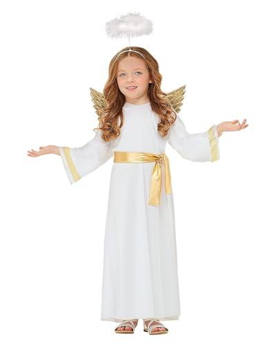 Funidelia Disfraz de ángel con aureola y alas para niño y niña, Navidad, Incluye vestido con cinturón, aureola y alas - Traje para niños para fiestas, Carnaval y Halloween, Talla 10-12 años
