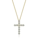 Wycian Colgante de piedras preciosas de oro para mujer, cadena de oro Moissanite DEF Cruces de 18 quilates para ella, oro amarillo de 18 quilates, 40 + 5 cm