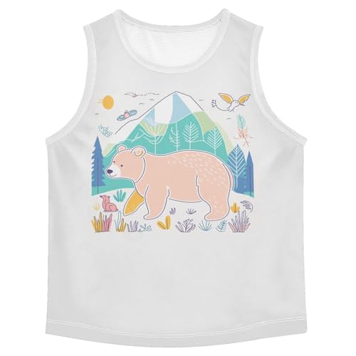 Boys Tank Top Shirts Cartoon Bear Animal Sleeveless T-Shirts Crew Neck for Kids Clothing Children