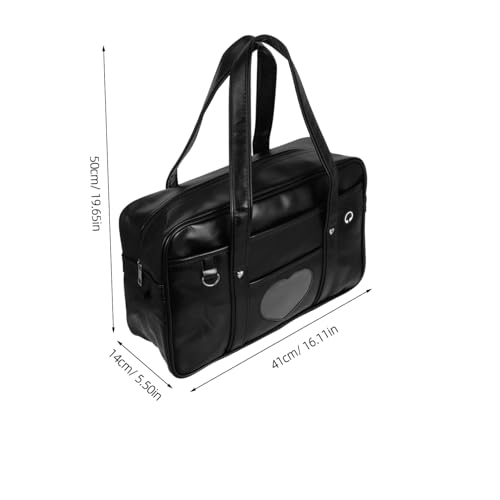 STOBOK Waterproof Tote Bag Faux Leather Case Japanese Style Lovely Heart School Bag Large Capacity Handbag for Work Travel2