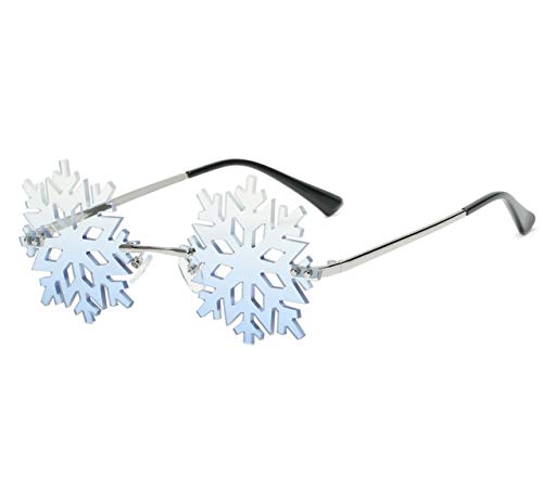 YAMEIZE Snowflake Shape Rimless Sunglasses Novelty Unique Party Eyeglasses Christmas Fun Glasses for Women Men (Clear&Blue)