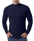 QIXING Camiseta térmica para hombre, manga larga, cuello alto, capa base de algodón, azul marino, L QIXING Camiseta térmica para hombre, manga larga, cuello alto, capa base de algodón, azul marino, L