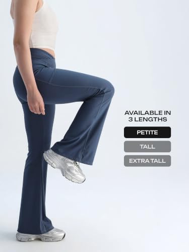 Image of CAVA Petite Hourglass Flared Leggings for Women | V Waistband, Anti Camel Toe Design, Petite Fit, Flared Bottoms, Deep Pockets, Sculpting Stretch Fabric
