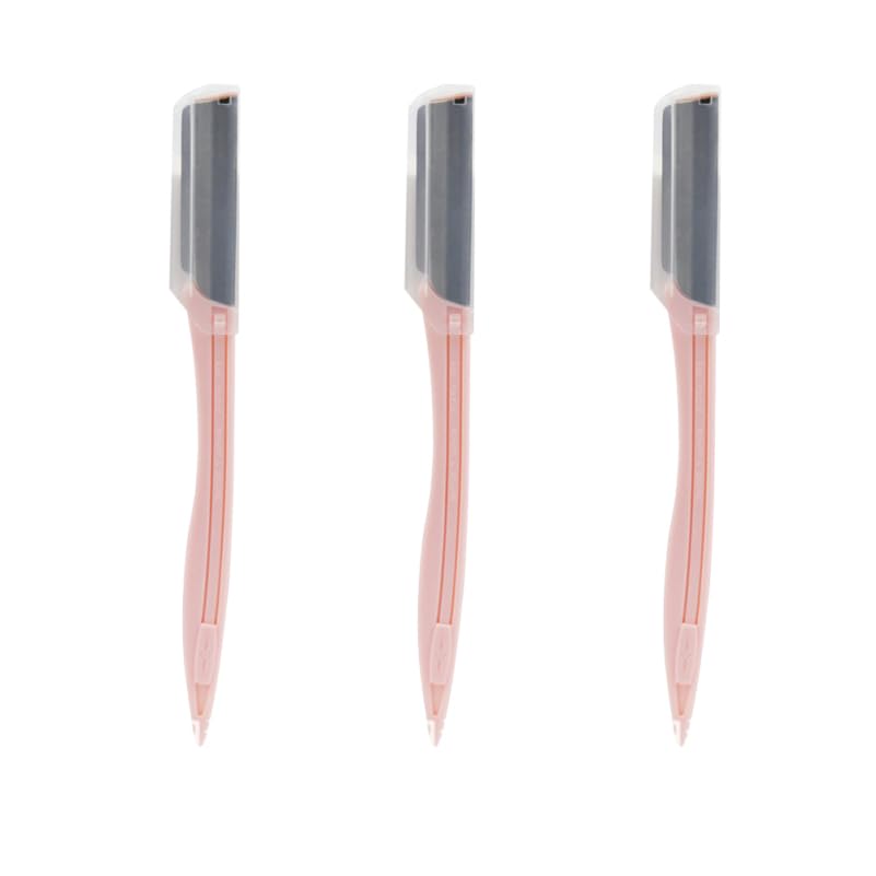 Beaupretty 3Pcs Portable Stainless Steel Eyebrow Razor Makeup Tool Kit for Women and Non Slip Grip Eyebrow Trimmer for Precise Hair Removal for Travel Pink