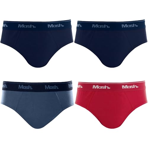 INFANTIL MASH Kit 4 Cuecas Algodão Slip Meninos Crianças, 1 Vermelho - 2 Marinho - 1 Azul Jeans, G -