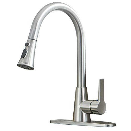 ๐ฅ Friho Single Handle High Arc Pull Out Brushed Nickel Kitchen Faucet, Single Level Lead-Free Stainless Steel Kitchen Sink Faucets with Pull Down Sprayer with Base Plate ๐ฅ Friho Single Handle High Arc Pull Out Brushed Nickel Kitchen Faucet, Single Level Lead-Free Stainless Steel Kitchen Sink Faucets with Pull Down Sprayer with Base Plate