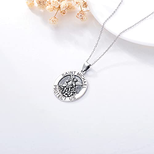 LONAGO Saint Michael Medal Necklace Sterling Silver Protector St Michael Archangel Catholic Religious Coin Pendant Gift for Men3
