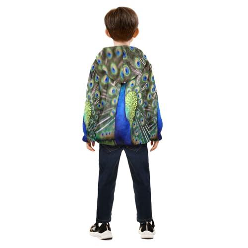 Peacock Feather Eye Spots Toddler Fleece Jacket Girl Boys Hooded Fleece Jacket Coat Warm Outwear Zip-up 3-10T4