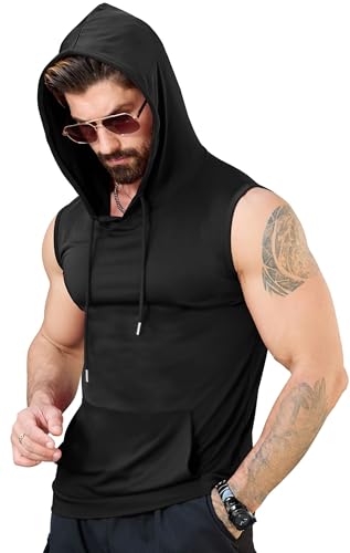 Aiyino Men's Workout Hooded Tank Tops Bodybuilding Muscle Cut Off T Shirt Sleeveless Gym Hoodies