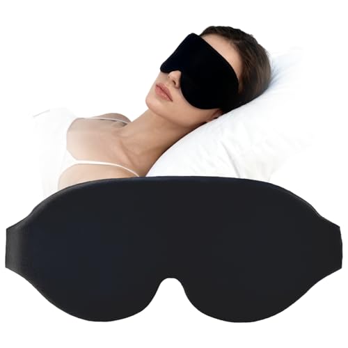3D Sleep Mask for Men Women, Black Eye Masks for Better Sleep, Breathable Fabric with High-Elasticity Sponge Interior, 360-Degree Light Blocking Design for Travel, Office, Home
