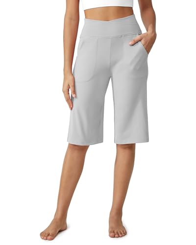 Image of G4Free Capri Pants for Women 14 inch Knee Length Wide Leg Yoga Capris Dressy Casual Summer Crop Pants with Pockets