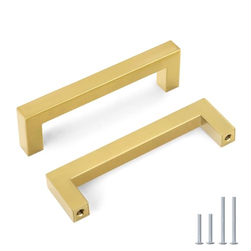 Goldenwarm 35 Pack 3-3/4 in Gold Cabinet Handles Square Drawer Pulls