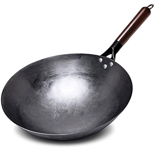 Wok de hierro sin recubrimiento con mango de madera desmontable miniatura 1