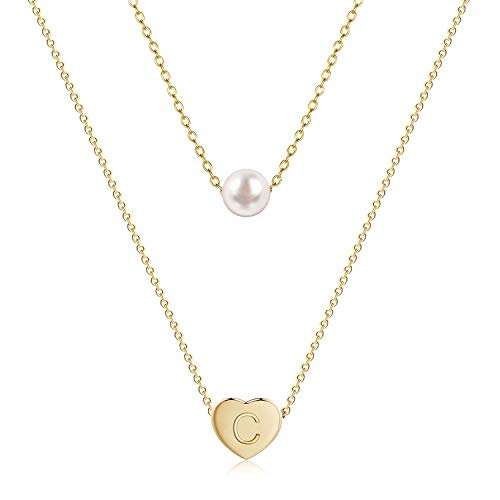 RONLLNA Layered Initial Necklace for Women 14K Gold Plated Pearl Choker 26 Letter Necklaces Mothers Day Birthday Gifts for Women
