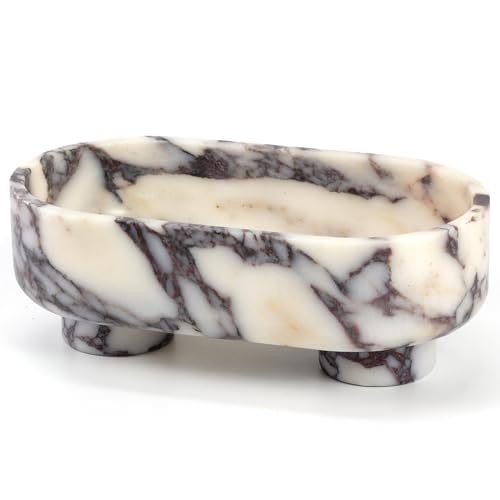 Natural Oval Marble Fruit Bowl Two-Legged Decorative Bowl Calacatta Viola