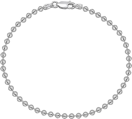 Savlano 925 Sterling Silver Solid Italian Figaro, Rope, Herringbone, Snake, Bead Chain Anklet For Women & Girls, Comes In 0.8Mm - 5Mm With A Gift Box (9, Bead 2.3Mm) #TOP10