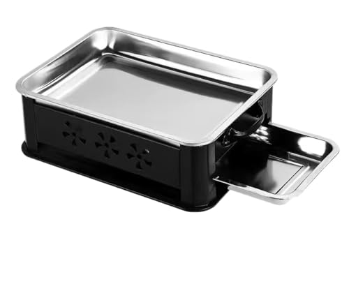 Livmorx 炭火焼きパン 魚皿 ポータブルグリルツール 耐久性 耐高温設計 分解と洗浄が簡単 屋外調理 キャンプ ハイキング ピクニック ステンレススチール 長方形アルコールストーブ 無煙 業務用 家庭用 焼肉店バーベキュー店 (45×30cm,ブラッ