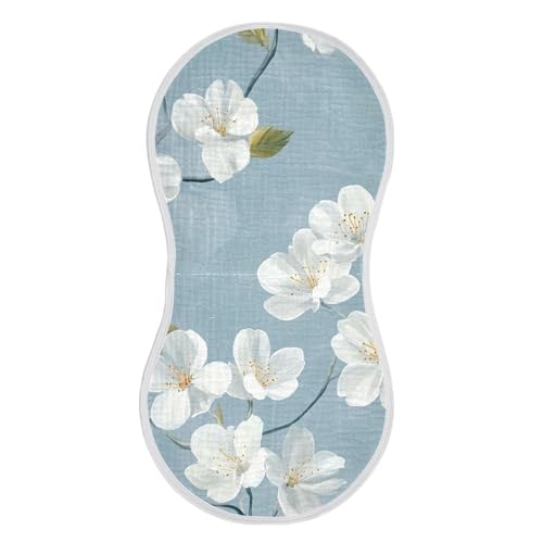 Baby Burp Cloths, Soft Absorbent Burping Cloths for Babies, Cotton Milk Spit Up Rags, Large Size for Newborns, Baby Boys and Girls (White Cherry Blossom)