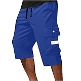 Men's Cargo Shorts Drawstring Elastic Waist Below Knee Capris Outdoor Hiking Golf Work Short Pants with Pockets Royal Blue 3X-Large