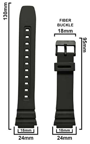 Image of SURU 18mm Resin Watch Strap (Black) Replacement for Casio Watch Models AE1200, AE1300, AE-1200WH, AE-1300WH, F-108WH, W-216H