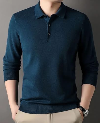 Men’S Soft Lightweight Warm Turn-Down Collar Long Sleeve Button Up Knitted Pullover Sweater for Business Casual Wear4