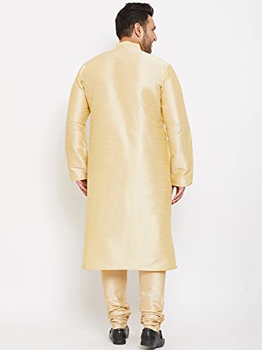 Image of VASTRAMAY Men Plus Size Silk Blend Kurta Pyjama Set | Mandarin Collar Full Sleeve Kurta with Drawstring Pyjama | Festive Ethnic Wear