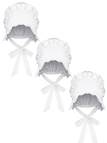 3 Pieces Women's Bonnet Colonial Hat Mob Bonnets White Bonnet Adult Handmaids Costume...