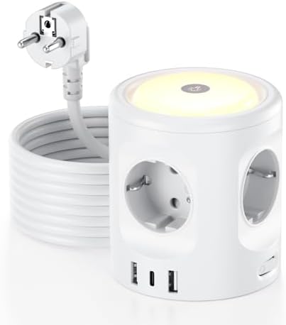 7 in 1 Steckdosenwürfel mit 3 USB, 3680W Mehrfachsteckdose mit Schalter, 4 Fach Steckdosenleiste mit Licht, Mehrfachstecker Überspannungsschutz Stecker Würfel Verlängerungskabel 3M