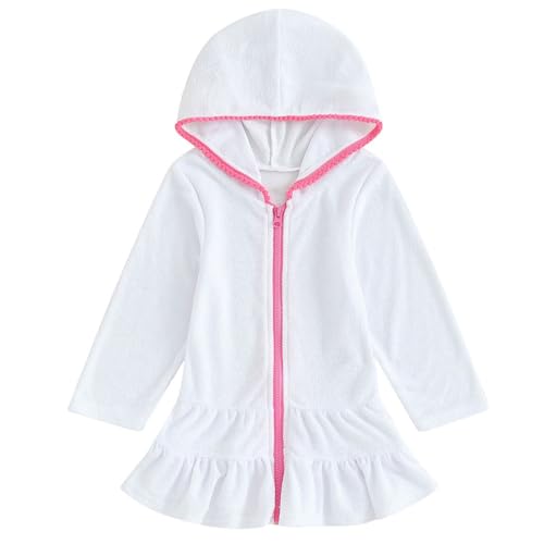 YIzdegg - Bañador con capucha de manga larga para niña, color blanco, Blanco., 18-24 Meses