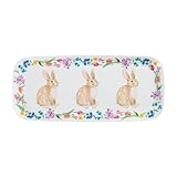 UPware Easter Bunny Melamine Serving Tray, 15 x 6.5 Inch Rectangular Serving Platter, BPA Free Food Tray for Party Entertaining
