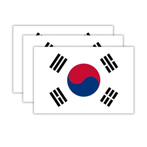 Image of (3PCS) South Korea Flag stickers, Countries Flag Stickers - Waterproof Vinyl Decals For Laptops, Tumblers, Water Bottles, Books, Scrapbooks, Size 3 x 2 Inch
