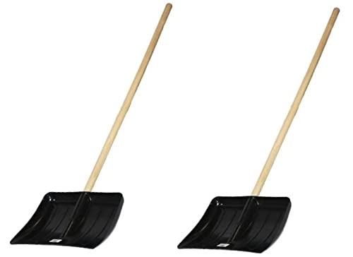 Snow Shovel Heavy Duty 120cm Long Wooden Handle Winter Outside Garden Car Spade Plastic Head Mucking Out Snow Waste Pusher Scooper 42cm - Set of 2