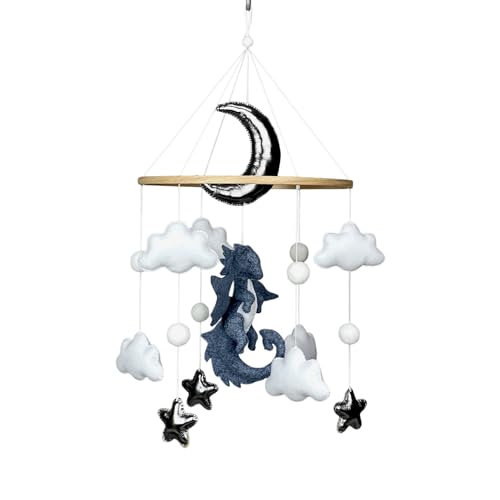 Image of Dragon Baby Mobile for boy Crib Dragon Nursery Decor Dragon Crib Mobile Fantasy Nursery Felt Dragon Hanging Mobile Baby boy Mobile Dragon Baby Shower New Baby boy Gift Expecting mom Gift